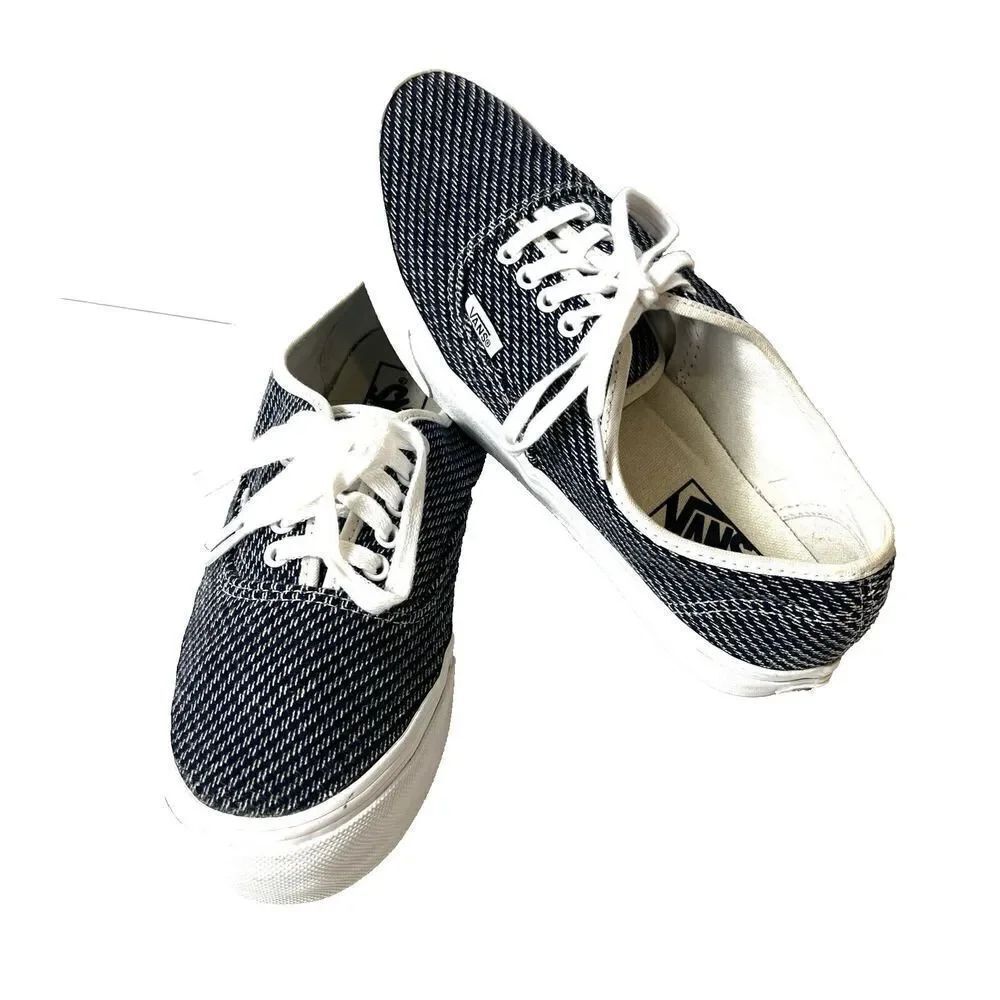 VANS Off The Wall Womens 8 Herringbone Blue Sneaker Mens 6.5 Skate Shoes Low Top